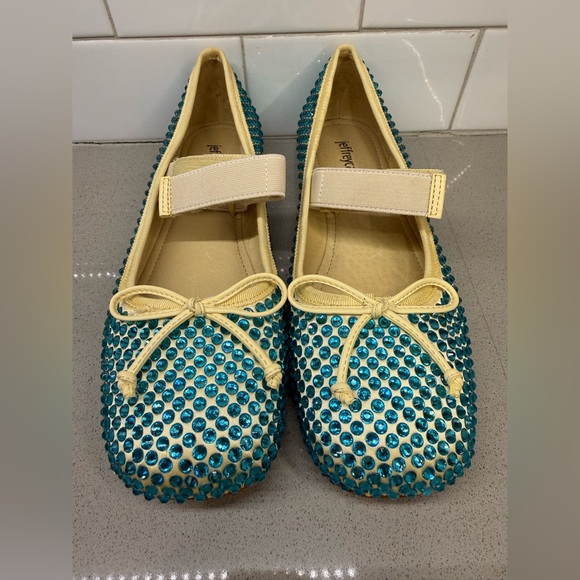 Jeffrey Campbell Prima J - Teal Crystal and Yellow Ballet Flats / Mary Janes - Picture 5 of 5